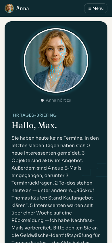 Anna Mobil auf dem Smartphone: das Tages-Briefing