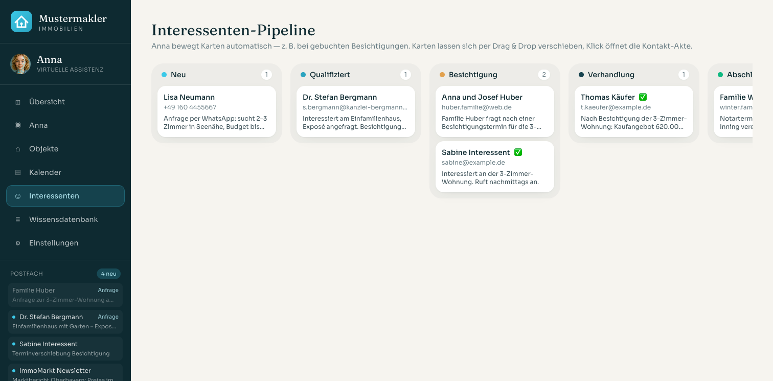 Interessenten-Pipeline als Kanban-Board